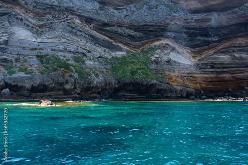 Colorful rock side of Ventotene island.