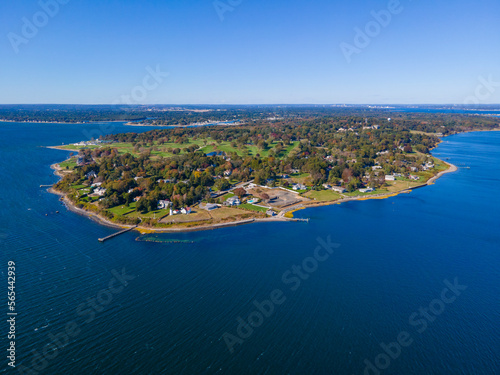 Aerial view of Warwick Point including Warwick Lighthouse in city of Warwick, Rhode Island RI, USA. 