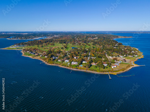 Aerial view of Warwick Point including Warwick Lighthouse in city of Warwick, Rhode Island RI, USA. 