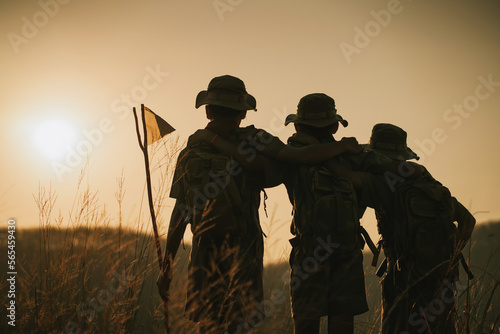 boy scout silhouette Mountain adventures and friendship success