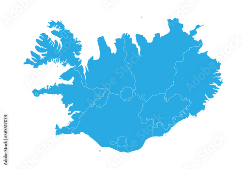 iceland map. High detailed blue map of iceland on PNG transparent background.