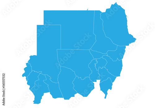 sudan map. High detailed blue map of sudan on PNG transparent background.