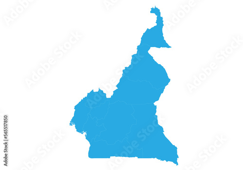 cameroon map. High detailed blue map of cameroon on PNG transparent background.