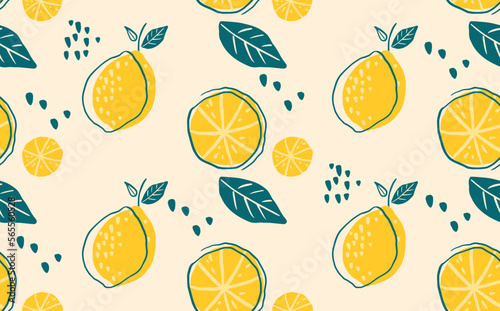 Vector seamless repeating pattern with hand drawn yellow lemons