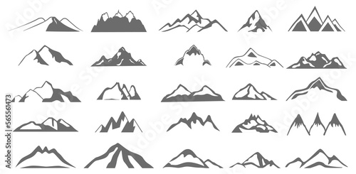 Mountain outline images. set of gray rocky mountain silhouette. vector illustration.