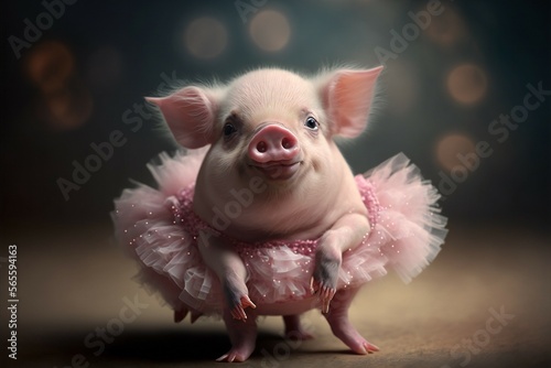 A cute piglet in a pink tutu created with Generative AI technology