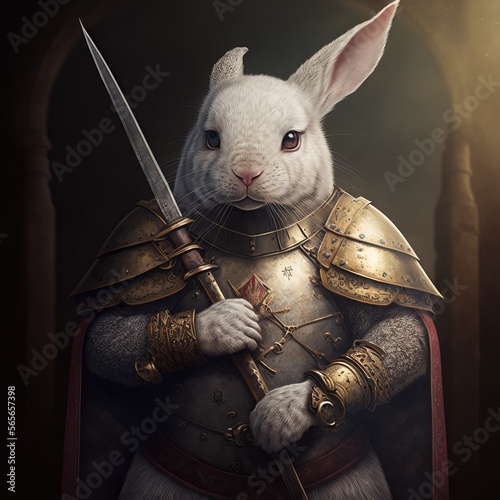 Rabbit in a cool medieval outfit as a digital illustration (Generative AI)