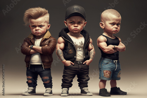 Three tough looking babies. Generative AI illustration