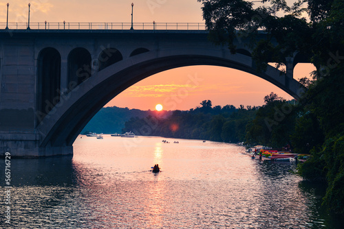 Key Bridge and kayak riders during sunset - Washington D.C. United States of America 
