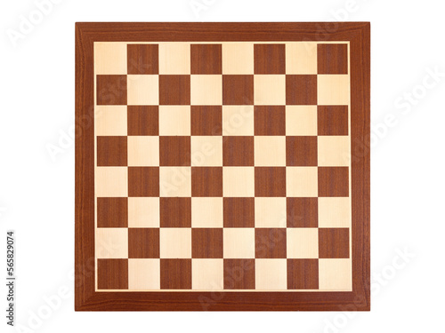 Wooden chessboard from above isolated on white background