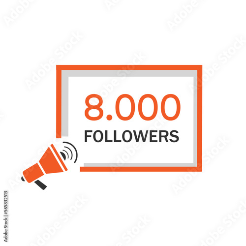 8000 followers banner design. 8k online social group celebrate, Vector icon.