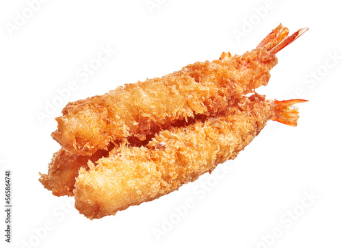  Delicious group of tempura prawns over isolated white background