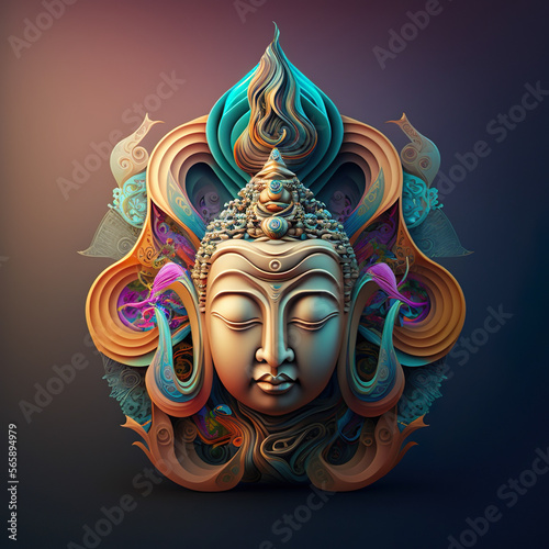 Face of a spiritual Buddhist, tibetan holy symbol of faith in Buddha in nirvana enlightenment