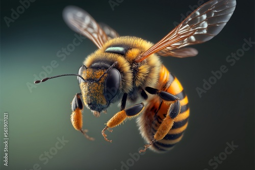 Fotografía macro de abeja volando