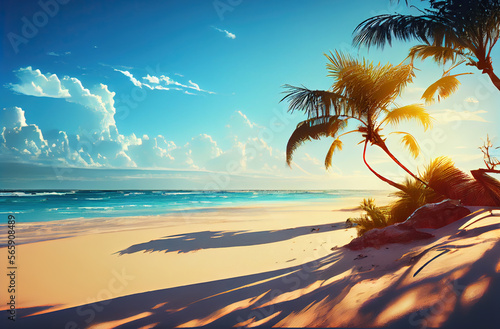 Sunny summer beach with palms