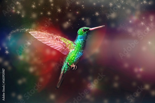 Ilustración de colibrí en base a una foto con efecto fantasía