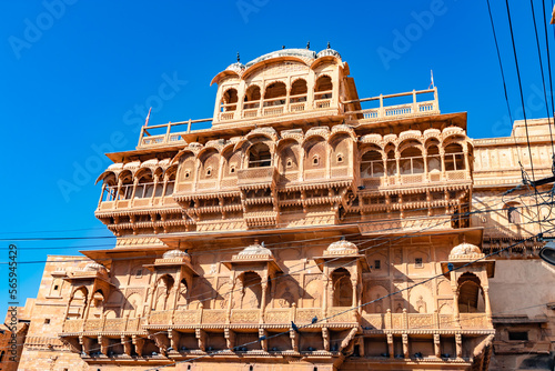 heritage jaisalmer fort vintage architecture with bright blue sky from different angle at day