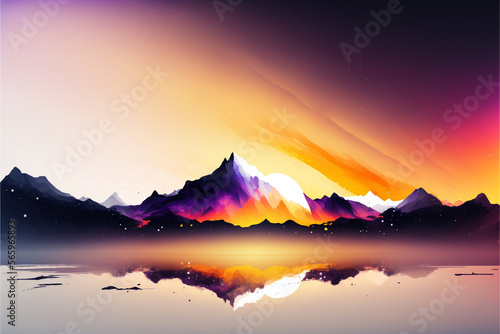 sunset over the mountains, Generative Ai