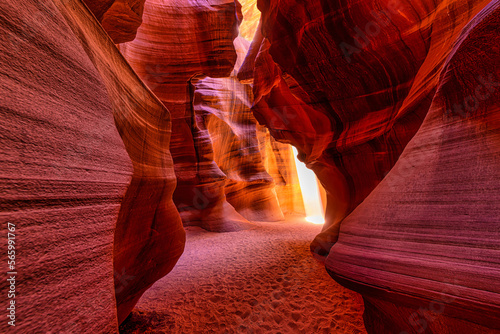 Hidden secrets in famous antelope - sunray shines through the canyon