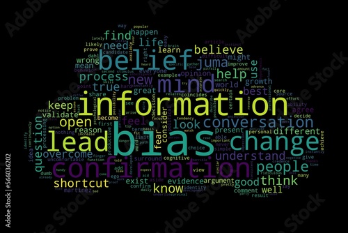 Word tag cloud on black background. Concept of bias