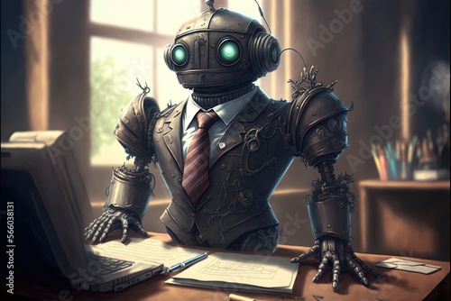 Robot bureaucrat with a tie, concept of Artificial Intelligence and Automation, created with Generative AI technology