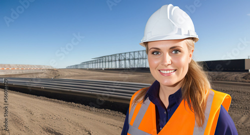 portrait of a danish female civil engineer outside sunny hardhat construction vest generative ai