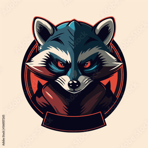 raccoon logo design in flat color vector design template