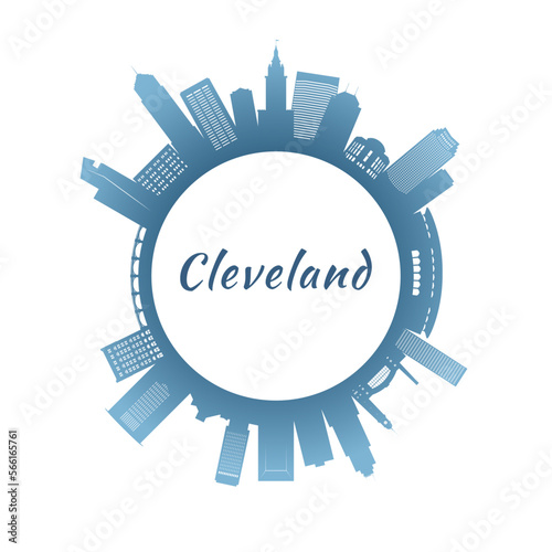 Cleveland skyline with colorful buildings. Circular style. Stock vector illustration.
