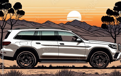 suv, perfect for families and outdoor enthusiasts made with generative ai, vector style, flat, illustration, cartoon, line, full size 