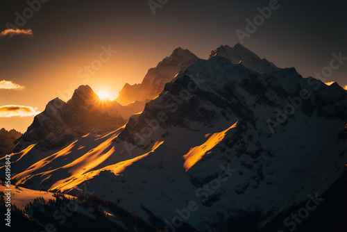 Sunrise on snowy mountains