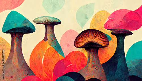 mushrooms, colorful, psychedelic, Digital food