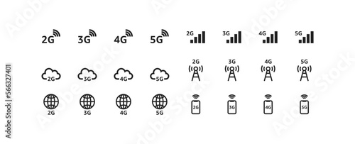 Phone network icon set. 2g, 3g, 4g, 5g. Vector EPS 10