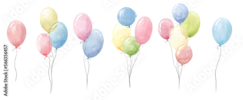 Watercolor balloons set isolated Hand-drawn illustration.