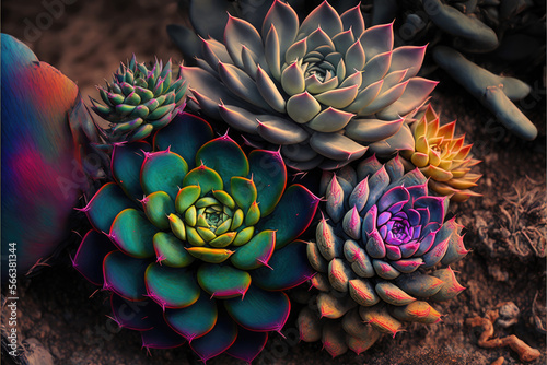 Beautiful colorful succulent plants on the ground