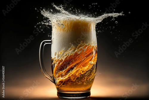 glass of beer moving beer coming out of the glass, generative AI, beer, drink, bar, pub, alcohol