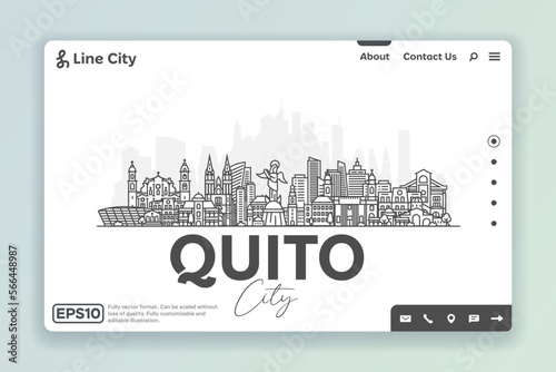 Quito, Ecuador architecture line skyline illustration. Linear vector cityscape with famous landmarks, city sights, design icons. Landscape with editable strokes.