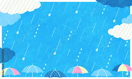 雨と傘のポップなベクターイラスト背景