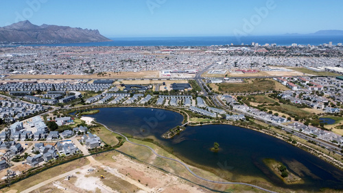 Aerial view of Somerset Lakes looking towards Gordon's bay, Cape Town, South Africa