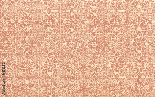 Used antique floral wallpaper in pink color with flowers and leaves, circa 1904