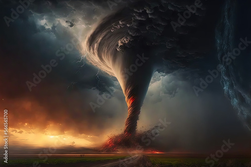 View of a large tornado. Generaive AI.