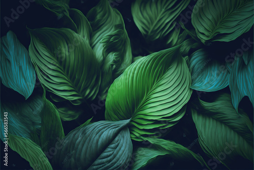 Leaves of Spathiphyllum cannifolium, abstract green texture, nature background