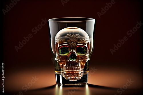 Tequila shot in a glass with a skull form. Generative AI