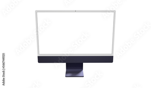 Computer display with white blank screen. Front view. Isolated on white background. 3D illustration. - modern