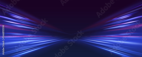 Futuristic dynamic motion technology. Neon color glowing lines background, high-speed light trails effect. Purple glowing wave swirl, impulse cable lines.