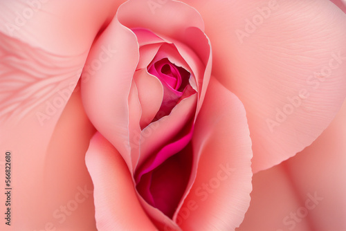 Closeup of rose petals, vulva shape, delicate pink flower, concept of feminine vulvar health and vulvodynia, generative ai