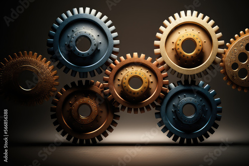 A line of gears turning in sequence, highlighting the importance of efficient communication in business, generative ai