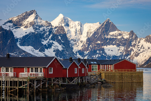 red barn at a fjord of the lofoten