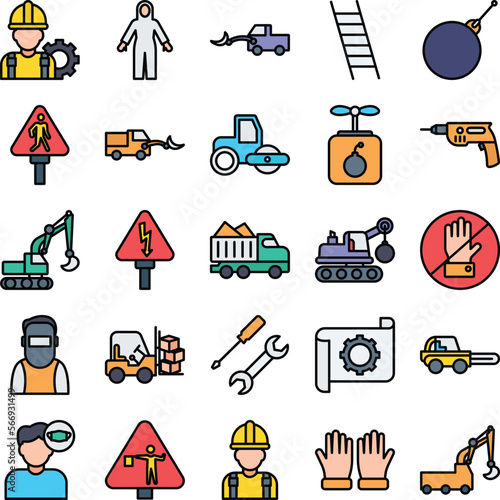 Construction vector icons, architecture icons pack, construction icons set, engineering icons pack, Construction building icons set, icons collection of Construction, Construction fill icons set 