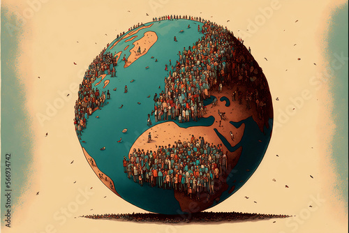 Overcrowded World: An Art Illustration Stock Image Depicting Overpopulation