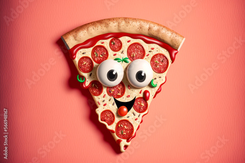 Funny pizza cartoon character. Generative AI.